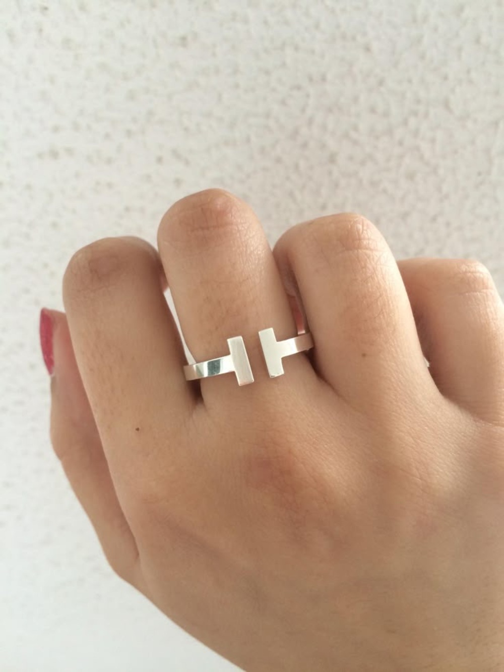 Tiffany & Co Sterling Silver Open T-Bar Ring - Silver